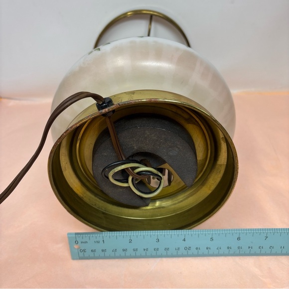 Vintage Floral White Glass Table Lamp with Pink Rose Detail • no top • works - Picture 5 of 16